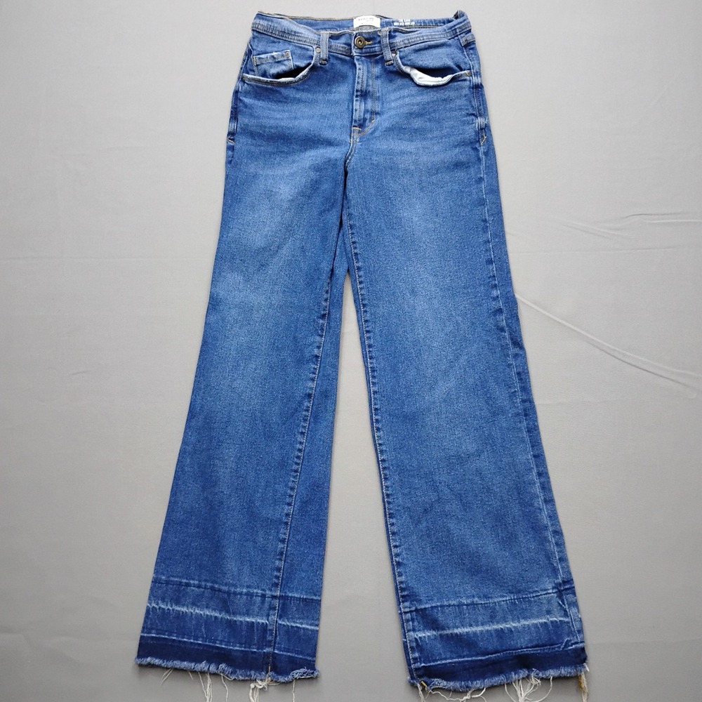 Kensie Jeans The Kaya High Rise Wide Leg Raw Hem Blue Denim Pants Size 6/28